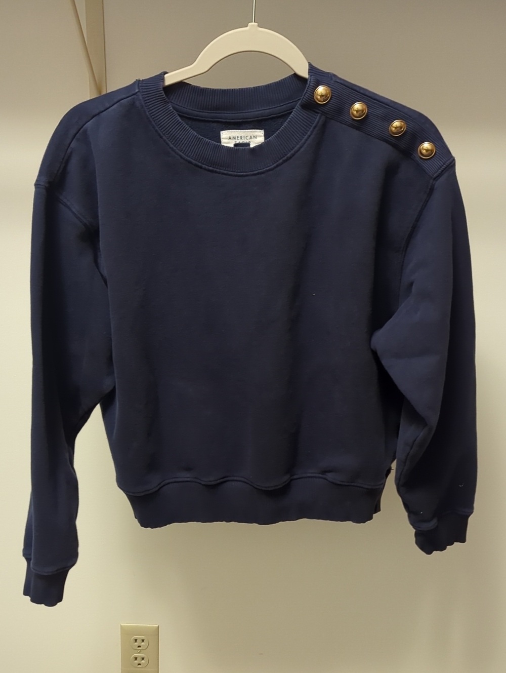 American Eagle Navy Button-Shoulder Women's Sweatshirt Small